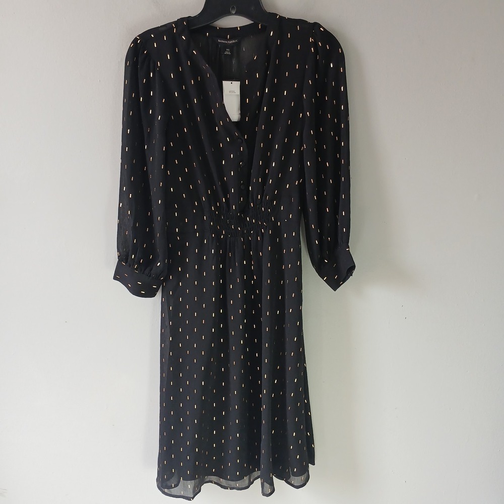 Banana Republic Women's Size XS Black Gold Metallic Blouson Dress‎ Lined NWT!!!